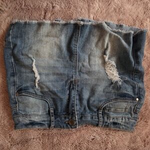 Dollhouse Blue Distressed Denim Mini Skirt